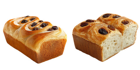 Freshly Baked Sweet Bread with Raisins isolated on transparent background.
