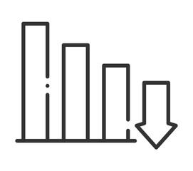 Bar graph with downward arrow indicating decrease