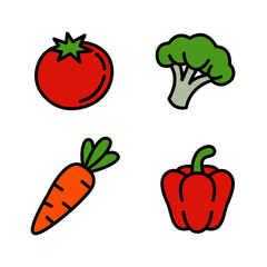 Cartoon Vegetable Illustrations – Tomato, Broccoli, Carrot, Bell Pepper