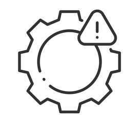 Gear with caution sign icon highlighting maintenance or error warning in machinery