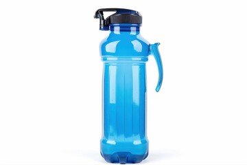 Blue water bottle with handle for hydration sports outdoors health on transparent background