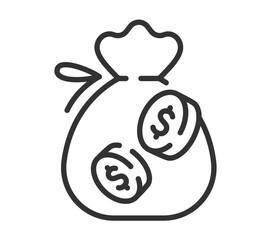 Outline of money bag with dollar coins