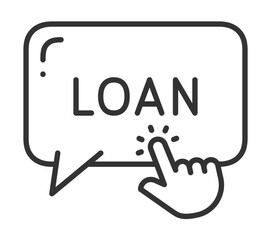 Hand pointing to loan concept in speech bubble illustration
