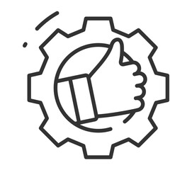 Thumbs-up icon within gear symbolizing approval and efficiency