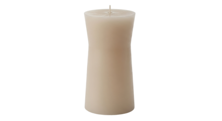 Isolated candle with a hourglass shape, beige color, candle wick sticking out the top