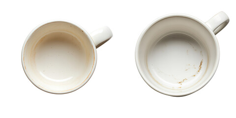 Comparison of Unwashed and Clean Coffee Mug for Cleanliness Concept isolated on transparent background.