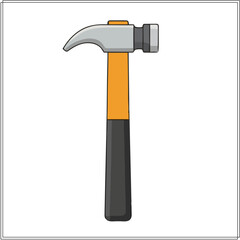 Illustration of a hammer with a gray head and a black and yellow handle.