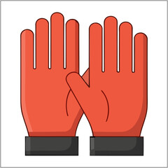 Obraz premium A simple vector illustration of a pair of red safety gloves with black cuffs, shown palms forward on a white background.