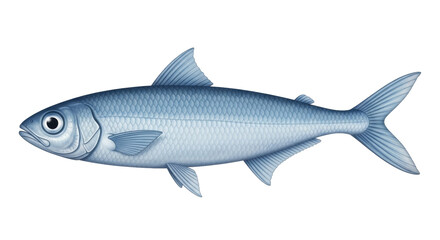 Isolated Illustration of a Silver Fish with Scales and Fins for Commercial Use, Biology