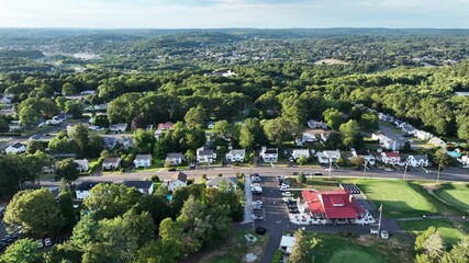 Panning Drone shot in Waterbury, Connecticut, USA. - aerial shot