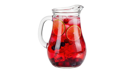 Isolated pitcher of refreshing cranberry cocktail with lime and berries for summer time