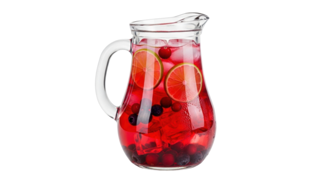 Isolated pitcher of refreshing cranberry cocktail with lime and berries for summer time - Powered by Adobe