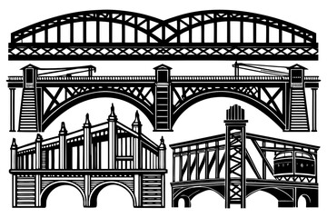 Vector Engineering Bridge Illustration – Architectural Sketch of Historic and Modern Bridges.