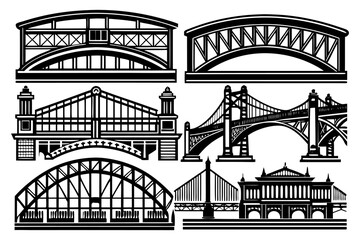 Vector Engineering Bridge Illustration – Architectural Sketch of Historic and Modern Bridges.
