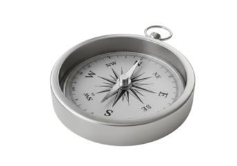 Classic Round Compass Navigation Tool Travel Accessory Metal Compass Rose isolated on transparent background