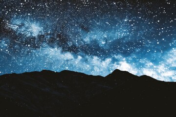 Majestic Mountain Silhouette Under a Dazzling Starry Night Sky View with on transparent background