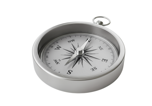 Classic Round Compass Navigation Tool Travel Accessory Metal Compass Rose isolated on transparent background - Powered by Adobe