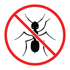 Ant Prohibited and No Ant Warning Sign Vector – Pest Control and Hygiene Prohibition Symbol