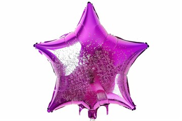 Glitter Star Balloon Magenta Celebration Party Decor Festive Foil Shiny on transparent background