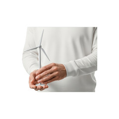 Person Holding Miniature Wind Turbine Symbol of Renewable Energy and Sustainable Future