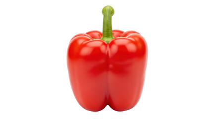 Isolated shiny red bell pepper with a green stem and top, fresh, flavorful and delicious