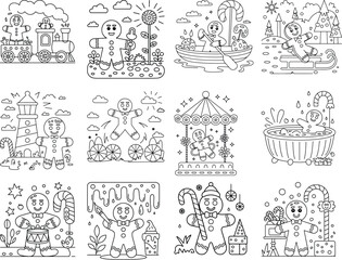 Playful Gingerbread Man Adventures Coloring Pages cookie train