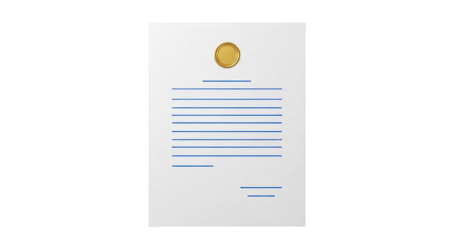 Isolated paper sheet with seal, letter, office document, business memo, agreement note