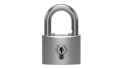 Isolated metallic silver padlock with keyhole, security concept, closed lock, protection