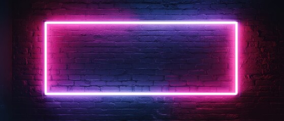 The Vibrant Neon Frame Against a Dark Brick Wall Background