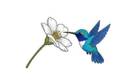 Fototapeta premium Hummingbird Approaching White Flower in Nature Scene