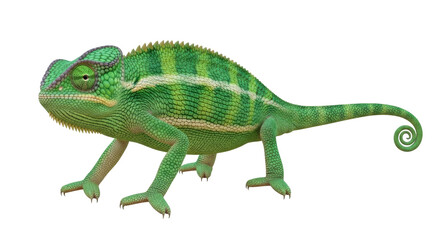 Isolated Panther chameleon against neutral setting with green and cream color pattern