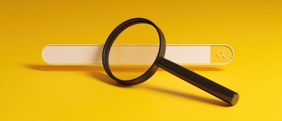 The magnifying glass highlighting a search bar on a vibrant yellow background.