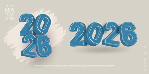 Happy New Year 2026 greeting template with 3D style numbers. Greeting concept for New Year celebrations