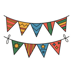 Obraz premium colorful festive party flags hanging on string isolated on white background