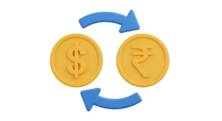 Isolated dollar to rupee currency exchange conversion with arrows, trading concept, finance