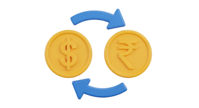 Isolated dollar to rupee currency exchange conversion with arrows, trading concept, finance