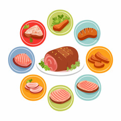 A vibrant assortment of various meat products, from roasts to sausages