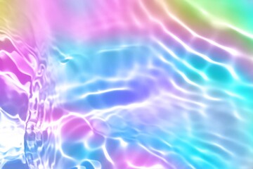 Iridescent pastel ripple effect in soft rainbow colors. Y2K aesthetic, 2000s style, holographic waves. Textures, patterns, digital art, media backgrounds, summer visuals.