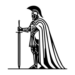 Ancient General in Armor, Spartan Warrior with Sword and Shield