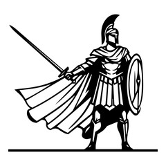 Ancient General in Armor, Spartan Warrior with Sword and Shield