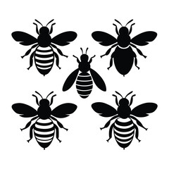 Honeybee Silhouette Vector Set on White Background