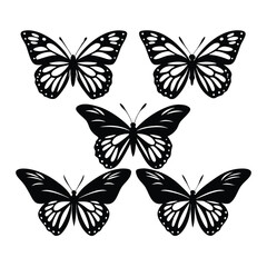 Monarch Butterfly Silhouette Vector Set on White Background