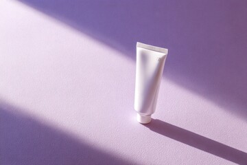 Moisturizer Tube on a Lilac Surface with Subtle Shadows for Beauty Use
