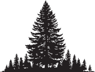 Obraz premium Majestic mountain pine tree silhouette in solid black for dramatic design