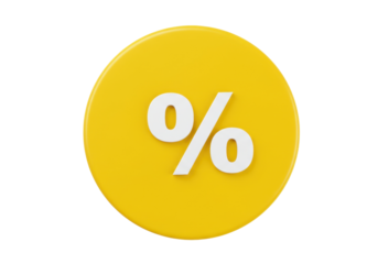 Percentage sign PNG isolated on yellow circle, discount symbol for sales and promotions on transparent background