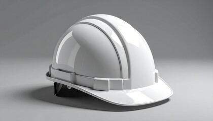 Fototapeta premium White Hard Hat with Glossy Finish and Gray Background in Studio Lighting