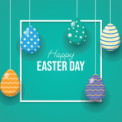 Happy Easter. Easter holiday hanging easter eggs. Vector illustration.