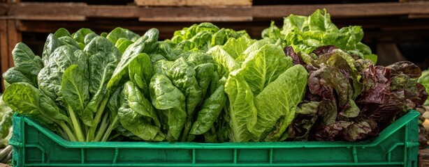 The Fresh Assortment of Lush Green Lettuce Varieties in a Farm Crate