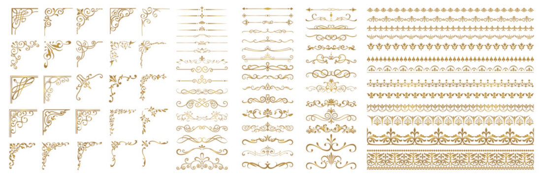 Luxury vintage golden decorative vector collection with elegant corners, dividers, and ornate borders. Perfect for invitations, certificates, wedding designs, packaging, and premium branding projects.