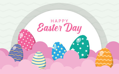 Happy Easter colorful eggs with paper cut background. Vector illustration.